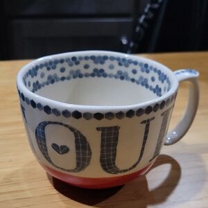 Anthropologie Blue and Red Patterned Mug